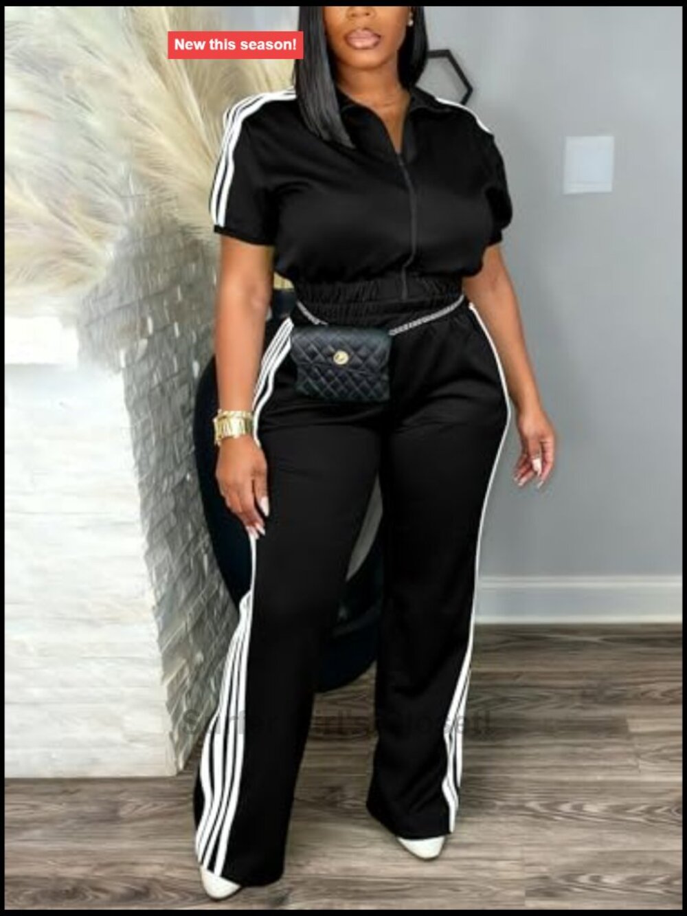 Two Piece Tracksuit Set Zip Up Polo Crop Top Flare Pants Athletic Casual Outfit - Picture 4 of 5